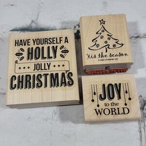 Rubber Stamps Holiday Themed Lot Of 3 It's The Season Christmas Joy To The World